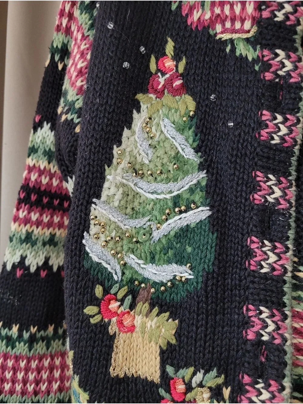 Vintage Heirloom Tiara International Christmas Sweater Crochet Beaded L - Picture 3 of 7